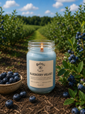 Product photo of a 12 oz canning jar candle in Blueberry Velvet scent