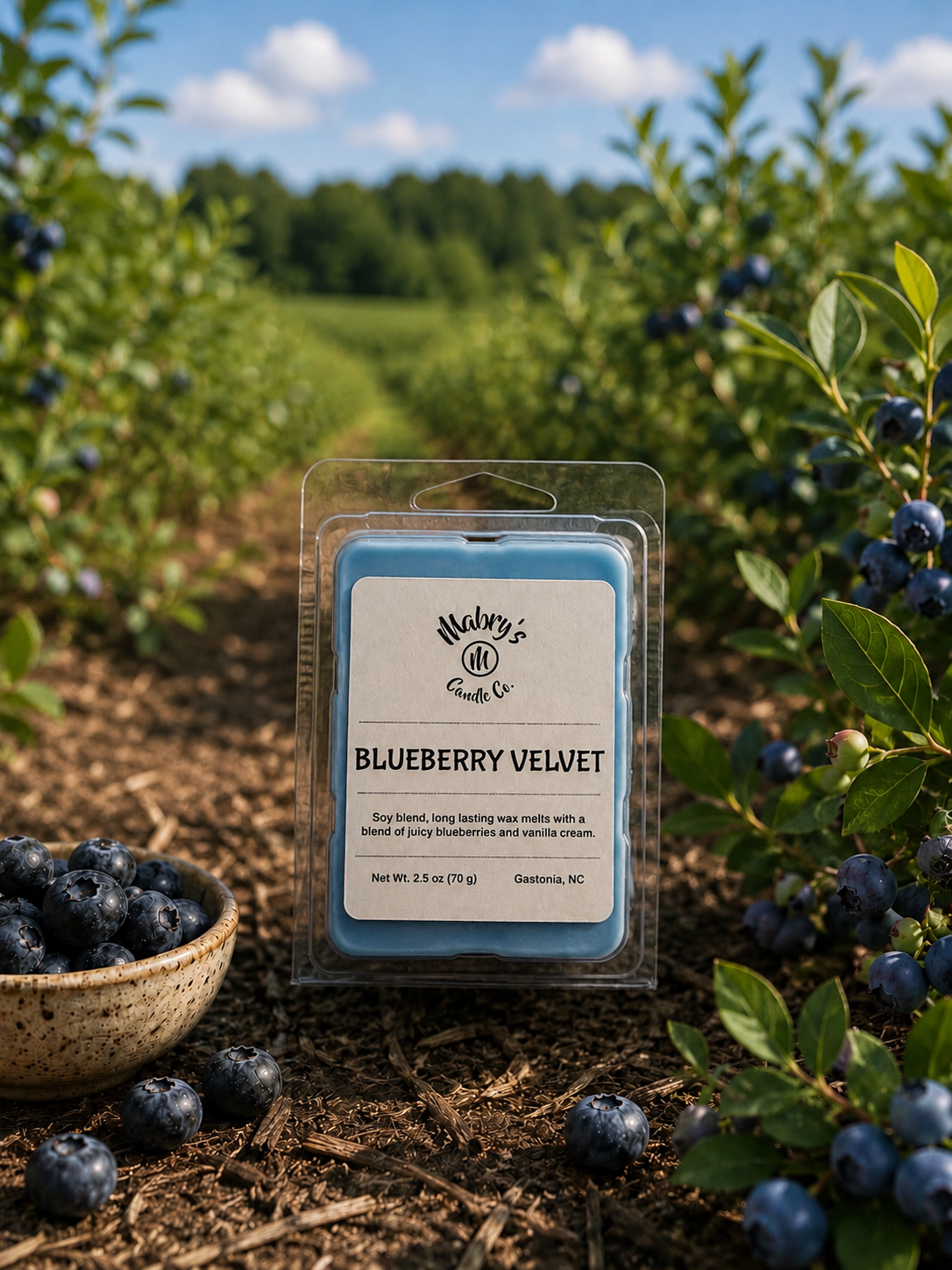 Product photo of a wax melt in Blueberry Velvet scent