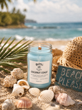 Product photo of a 12 oz canning jar candle in Coconut Coast scent