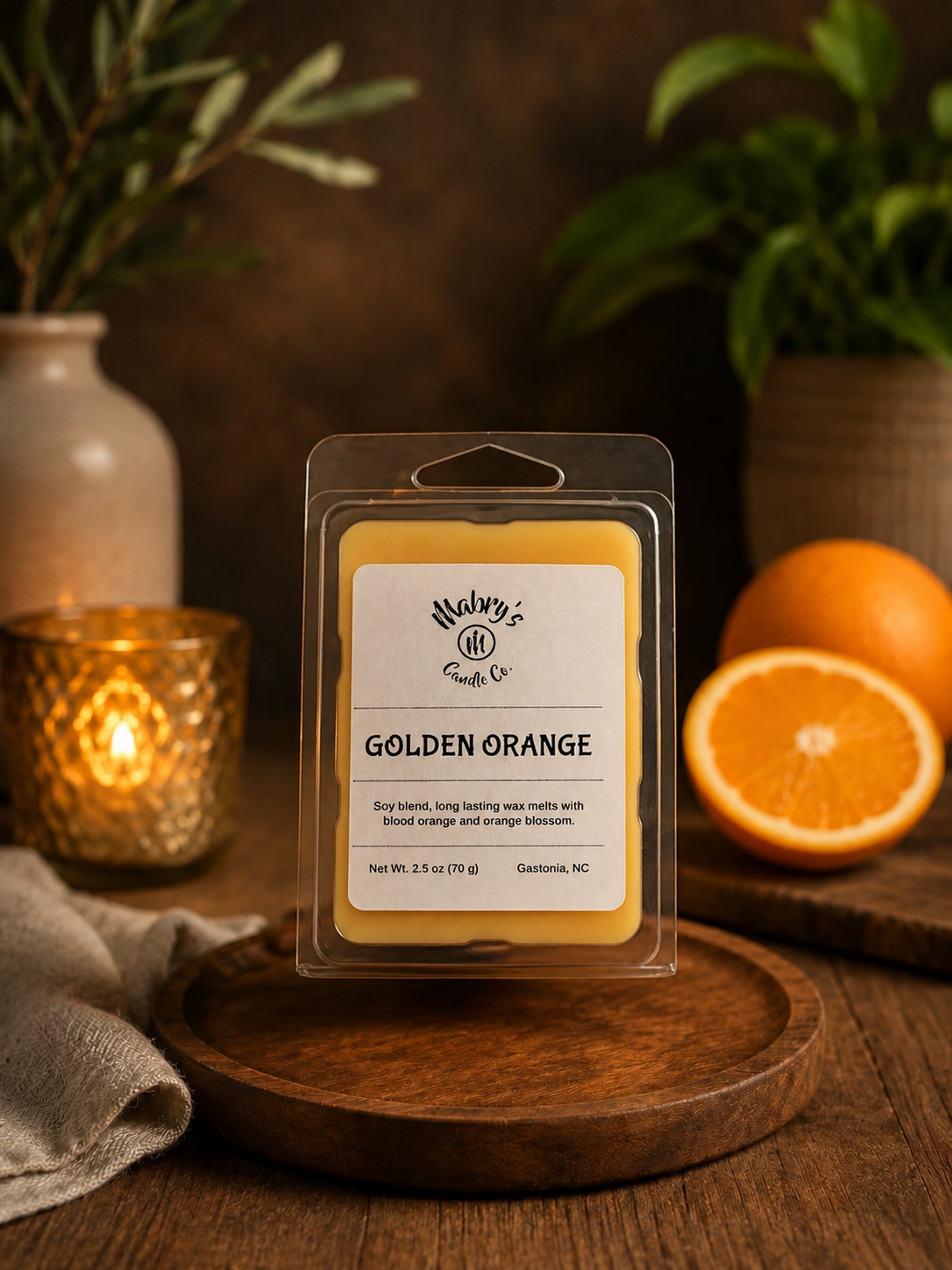 Product photo of a wax melt in Golden Orange scent