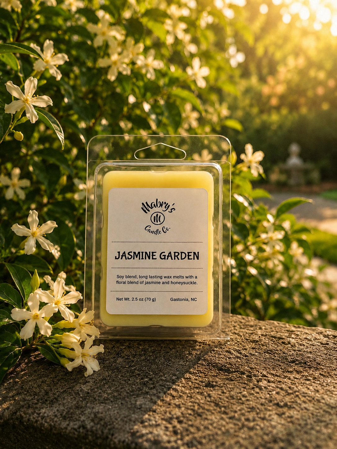 Product photo of a wax melt in Jasmine Garden scent