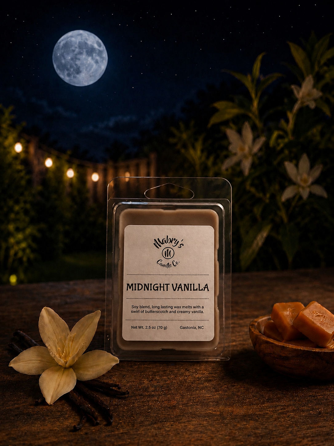 Product photo of a wax melt in Midnight Vanilla scent