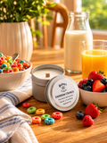 Product photo of a 2 oz candle tin in Rainbow Crunch scent