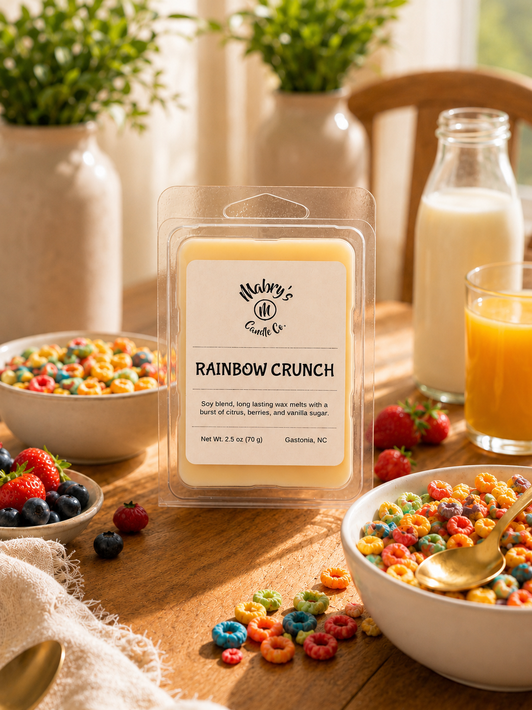 Product photo of a wax melt in Rainbow Crunch scent