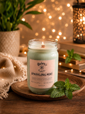 Product photo of a 12 oz canning jar candle in Sparkling Mint scent