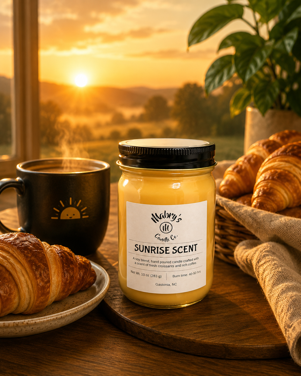 Product photo of a 12 oz canning jar candle in Sunrise Scent