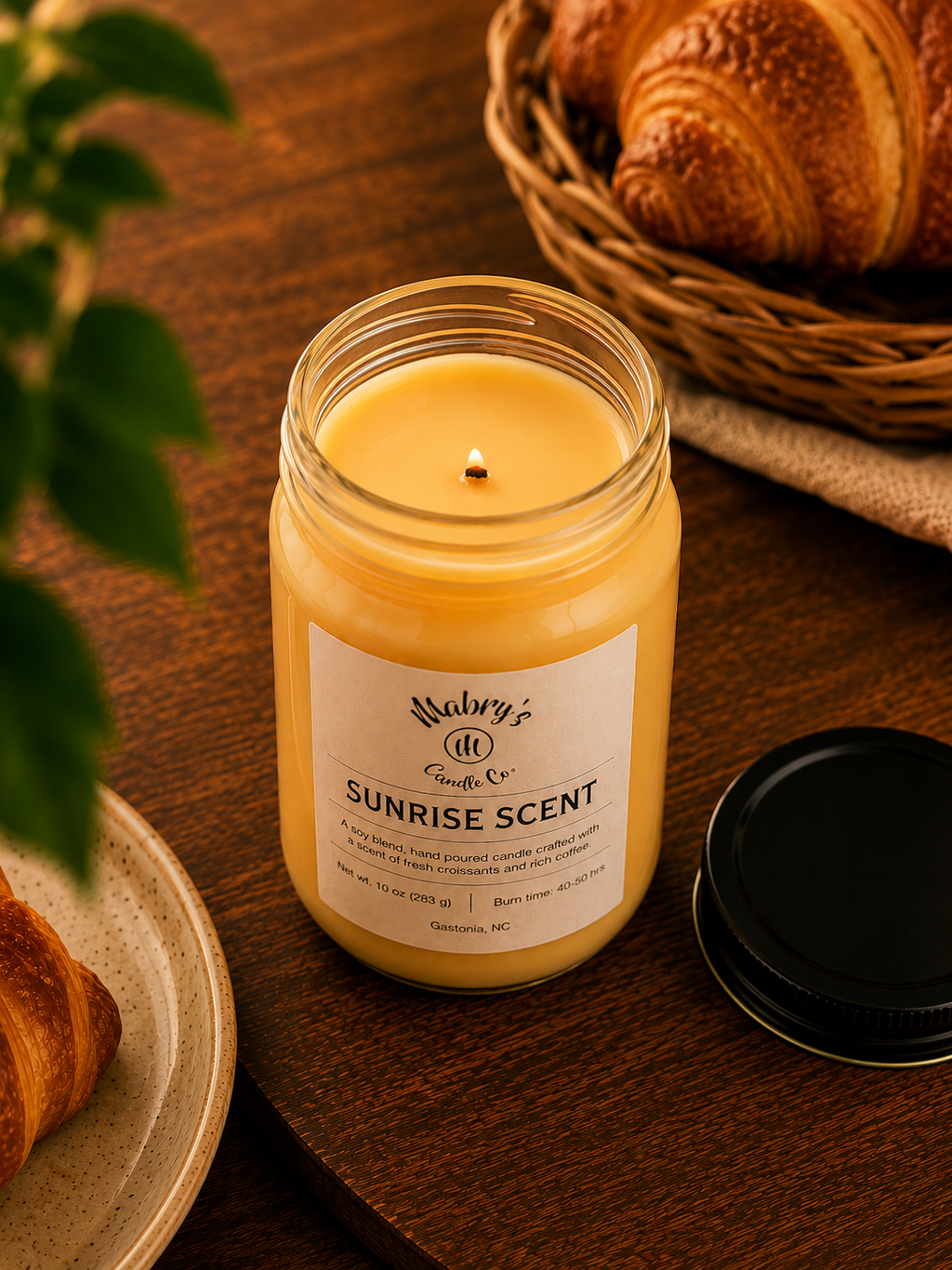 Product photo of a 12 oz canning jar candle in Sunrise Scent