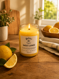 Product photo of a 12 oz canning jar candle in Sweet Lemon scent