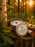 Product photo of a 2 oz candle tin in Woodland Birch scent